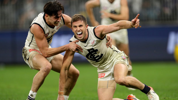 Match-winner: Marc Murphy's goal in the final minute capped a fighting comeback for Carlton against Fremantle at Optus Oval in Perth.