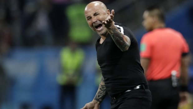 Despair: Argentina's coach Jorge Sampaoli during the heavy loss to Croatia.