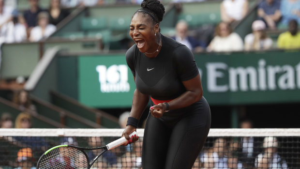 Superhero look: Serena Williams at the first round of the French Open.