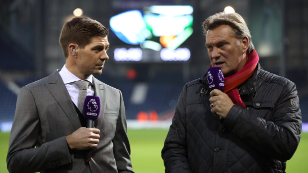 Responding: Glenn Hoddle (right), seen here broadcasting alongside Steven Gerrard, is recovering from a heart attack.