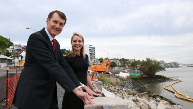 Lord mayor Graham Quirk and councillor Amanda Cooper at Kingsford Smith Drive.