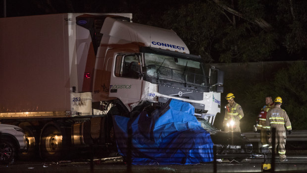 The scene of the crash on the Eastern Freeway, Kew.
