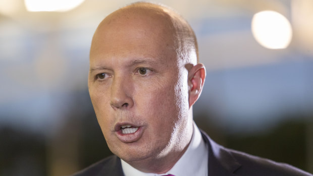 Minister for Home Affairs Peter Dutton is seen at the Pine River Bowls Club in Bray Park, Brisbane.