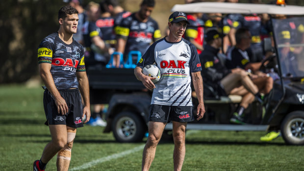 Greg Alexander works with Panthers young playmaker Nathan Cleary.