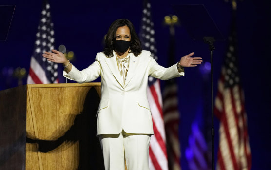 Vice President-elect, Kamala Harris, on stage with Joe Biden after the pair claimed victory on November 7.