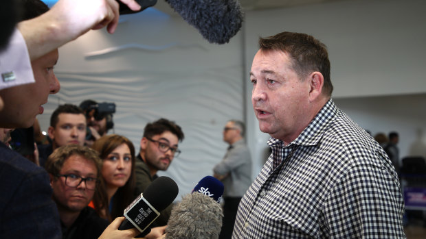 Steve Hansen arriving in New Zealand after the World Cup. He is heading back to Japan in a consultancy role with  Top League club Toyota Verblitz.