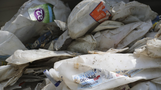 A container filled with plastic waste from Australia in Port Klang, Malaysia.