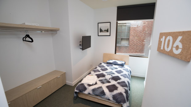 A bedroom at newly renovated homeless shelter.