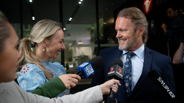 Craig McLachlan with his partner, Vanessa Scammell, after the not guilty verdict was announced this week.