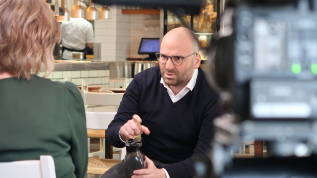 George Calombaris is interviewed by 7.30's Leigh Sales.