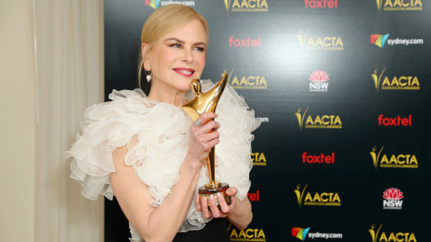Nicole Kidman poses with the AACTA International Award for Best Supporting Actress.
