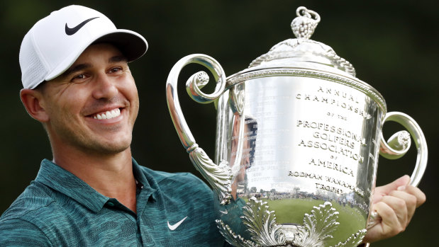 On the rise: Only one golfer now stands between Brooks Koepka and the world No.1 ranking.