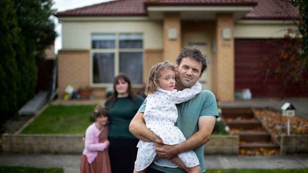 The Lacey family: Andrew and Leah with their children Esther and Audrey. The family received an eviction notice last week after the lockdown was announced.