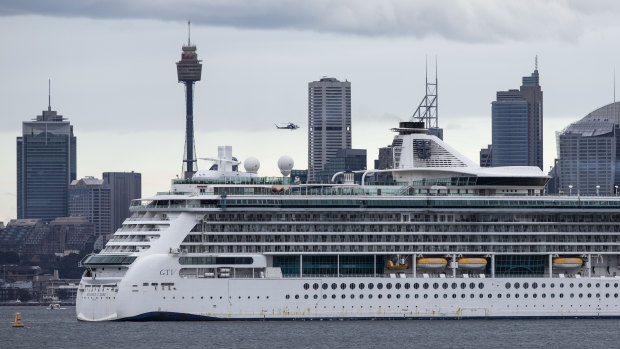 The Radiance of the Seas cruise ship in Sydney Harbour.
