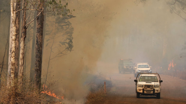Firefighters battle bushfires in Busbys Flat, northern NSW, Wednesday.