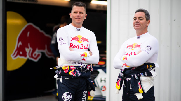 Garth Tander, left, pictured with Craig Lowndes, is preparing for an unexpected tilt at a fourth Bathurst crown.