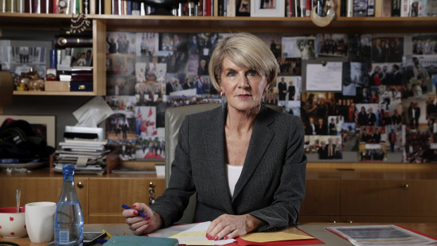 Foreign Affairs Minister Julie Bishop in her office at Parliament House in Canberra on  Monday.