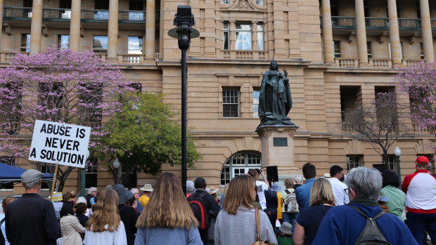 A crowd joins the Six Years Too Long rally to call for refugees in detention to be brought to Australia.