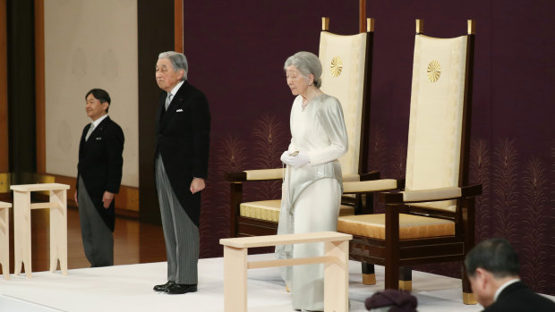 Japan's Emperor Akihito and Empress Michiko at his abdication.