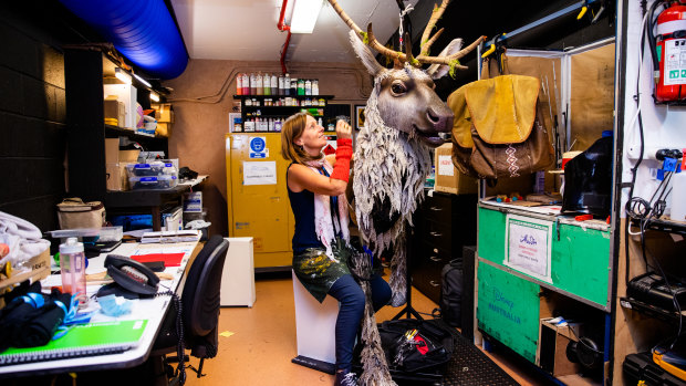 Props supervisor Sophie Jones backstage at the Capitol Theatre with Sven the reindeer. 