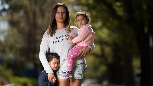 The system doesn't encourage mothers to return to work, says Valerie Jackson with Talia, 3, and Chloe, 2. 