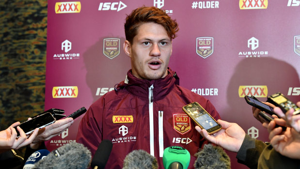 Man in demand: Kalyn Ponga in Origin camp with Queensland in Perth on Tuesday.