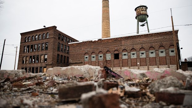 Rubble lies in front of a derelict industrial building in Wilkes-Barre, in 2017 when Tom Pikas, a 61-year-old Wilkes-Barre native, was counting on Trump to bring change. 