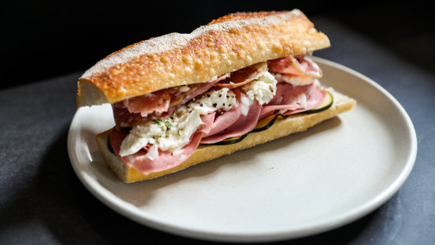 The Hot & Cold sandwich with mortadella, salami and bocconcini. 