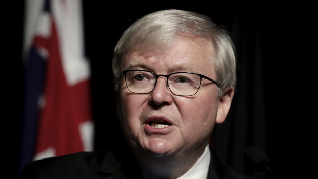 Kevin Rudd launched a scathing attack on the media over the Liberal leadership spill on Monday.