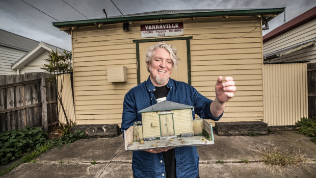 Artist David Hourigan outside an old pigeon racing club in Yarraville that he has replicated in 1:20 scale.