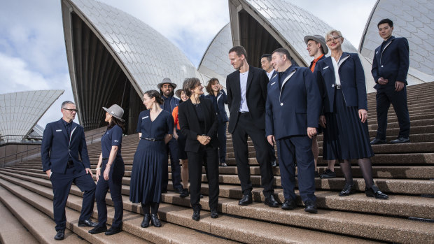 Designer Dion Lee and Sydney Opera House CEO Louise Herron (centre) at the unveiling of the Dion Lee uniform collection.