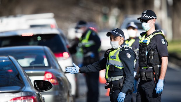 Police doing stop checks in Melbourne on Friday.