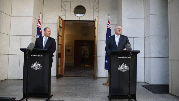 Prime Minister Scott Morrison and Treasurer Josh Frydenberg announce the Jobkeeper payment.