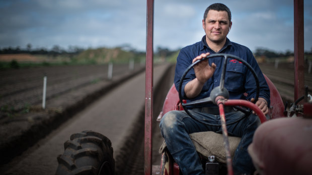 Richard Hawkes on his farm at Boneo on the Mornington Peninsula. 