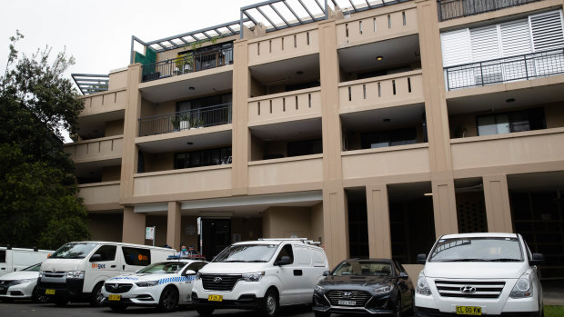 The apartment complex in Bondi, where a woman was found dead on Thursday morning. 