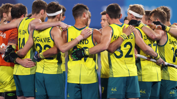 The Aussies in the huddle pre-match.