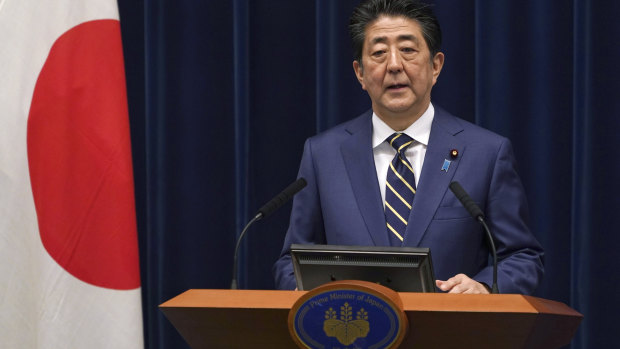 Japanese Prime Minister Shinzo Abe addresses the nation about coronavirus on Saturday.