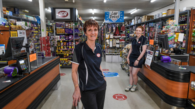 Charlton supermarket owner Alison Tormey with employee Megan Bruns. 