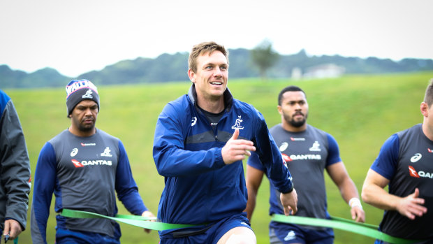 Back to work: Dane Haylett-Petty at training on Waiheke Island, where the Wallabies will base themselves before the second Bledisloe Test.