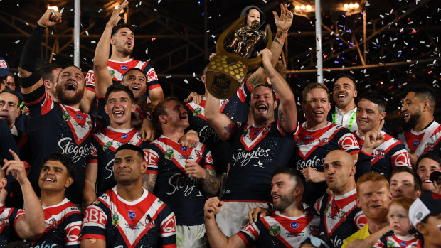 Glory days: The Roosters celebrate their NRL title at ANZ Stadium last year.