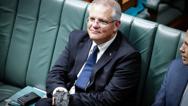 Then treasurer Scott Morrison with a lump of coal in Parliament in February 2017.