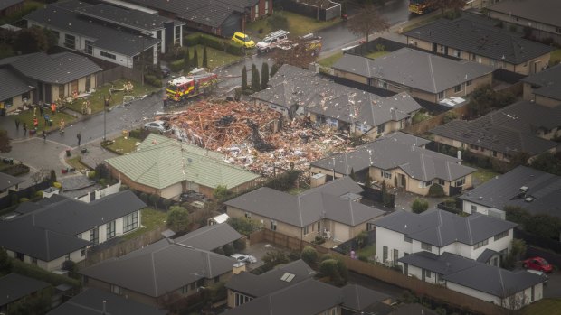 An aerial view of the Northwood house destroyed in the gas explosion.