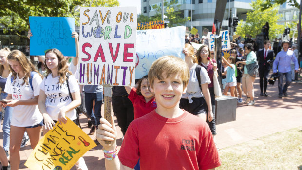 North Ainslie primary student George Breusch, 10, skipped school to attend the rally.