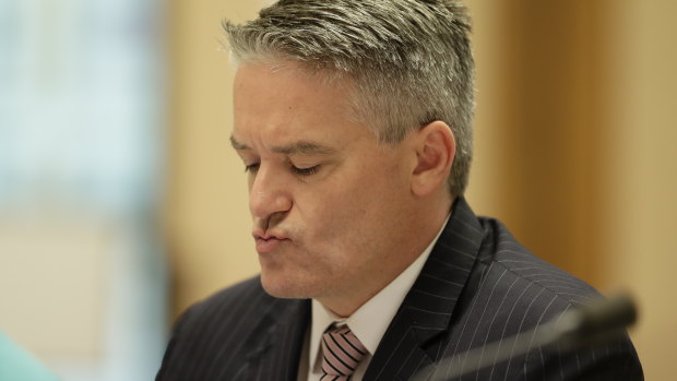 Minister for Finance Mathias Cormann during a Senate estimates hearing on Tuesday.