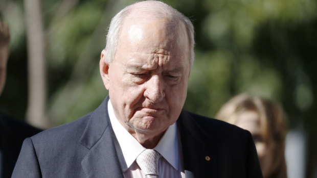 Top-rating shock jock Alan Jones outside Brisbane's Supreme Court, which was hearing a defamation action brought against 2GB by the Wagner family, in May.