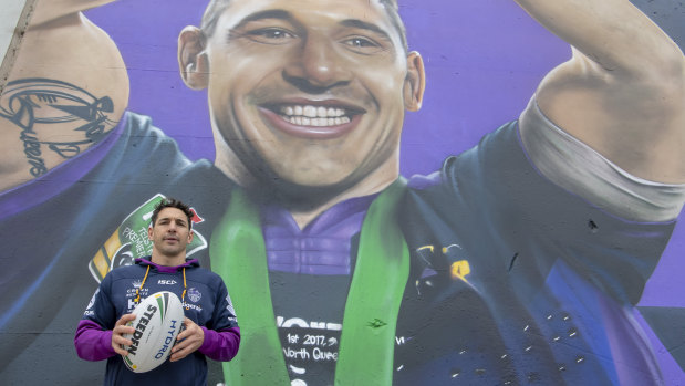 Billy Slater stands in front of his mural at Richmond station.