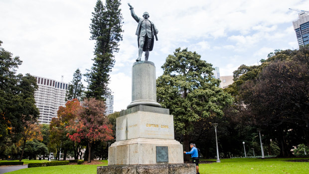 The statue of Captain Cook in Hyde Park, which was defaced last month.