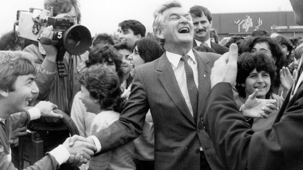 Bob Hawke campaigning for election in 1984.