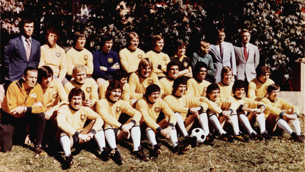 The Australian soccer team for the 1974 World Cup, pictured at Wahroonga, NSW.