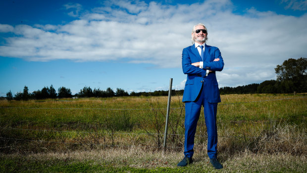 INXS band manager Chris Murphy at the location opposite Ballina Airport that he hopes will house his X Building. 